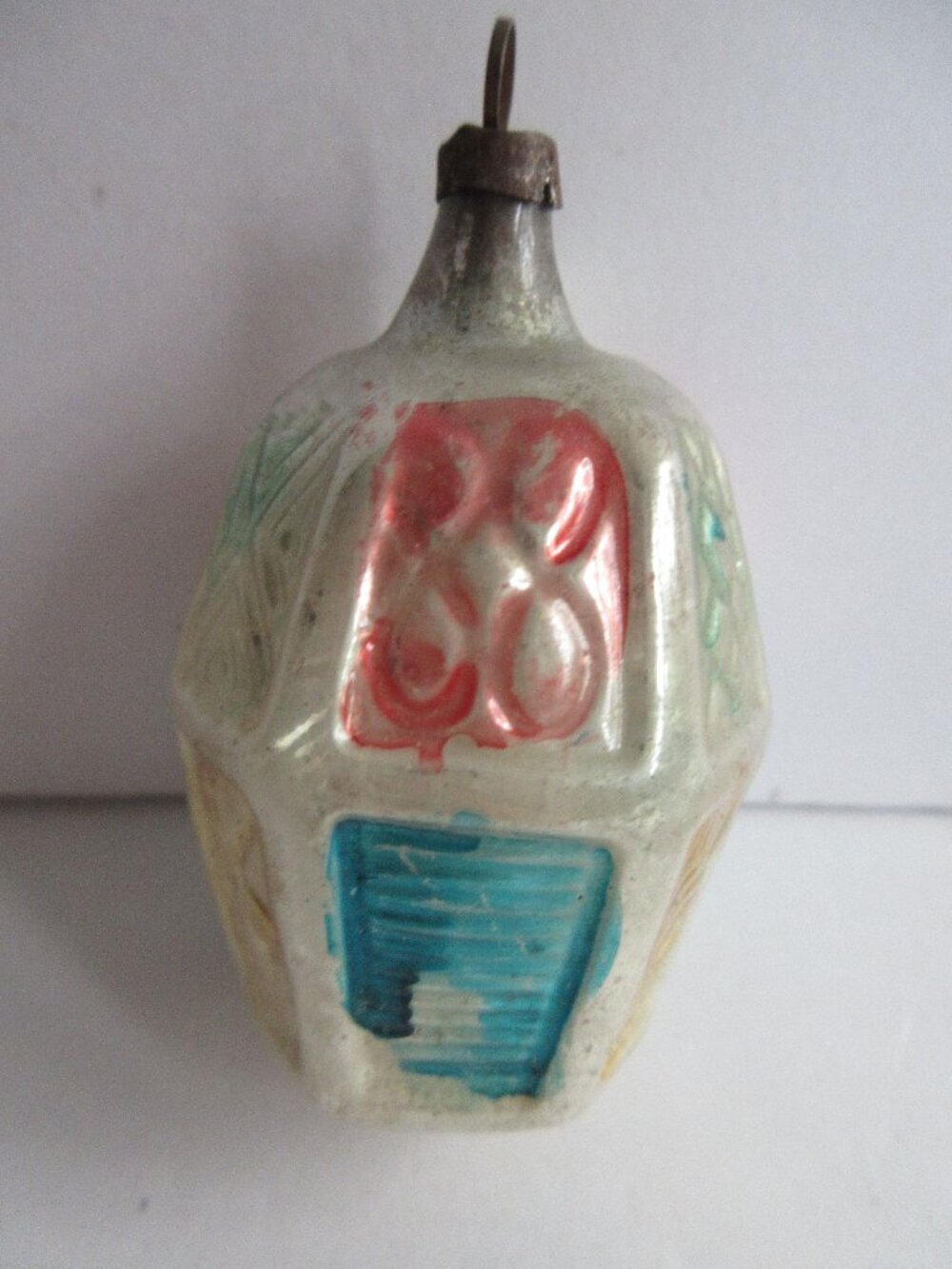 Antique German Glass 6-Sided Lantern Christmas Ornament Vintage